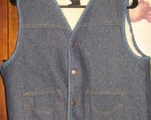vintage Roebucks  sherpa lined denim vest. mens or womens 1960s sz med