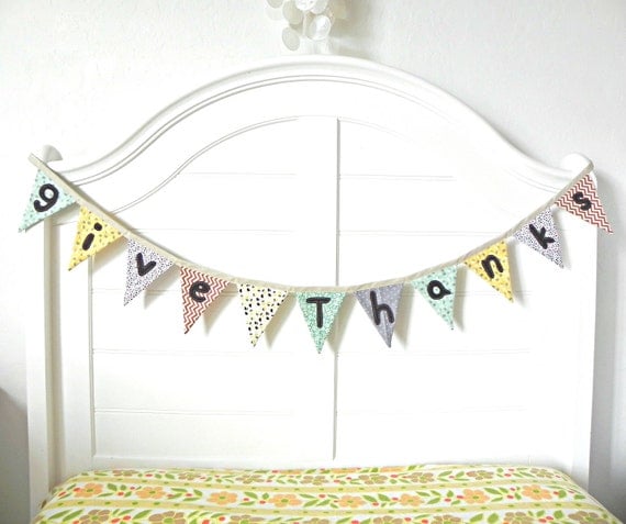 Give Thanks Vintage Fabric Bunting Banner, Garland, Pennant Decoration Handmade By A Fête Beckons Il_570xn