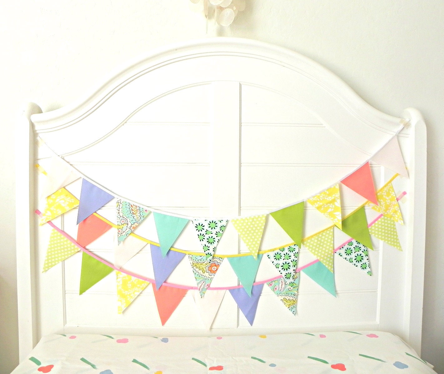 Easter Spring Pastel Technicolor Brights Vintage Fabric Bunting, Garland, Banner, Pennant Decoration 9 Feet Handmade Il_570xn