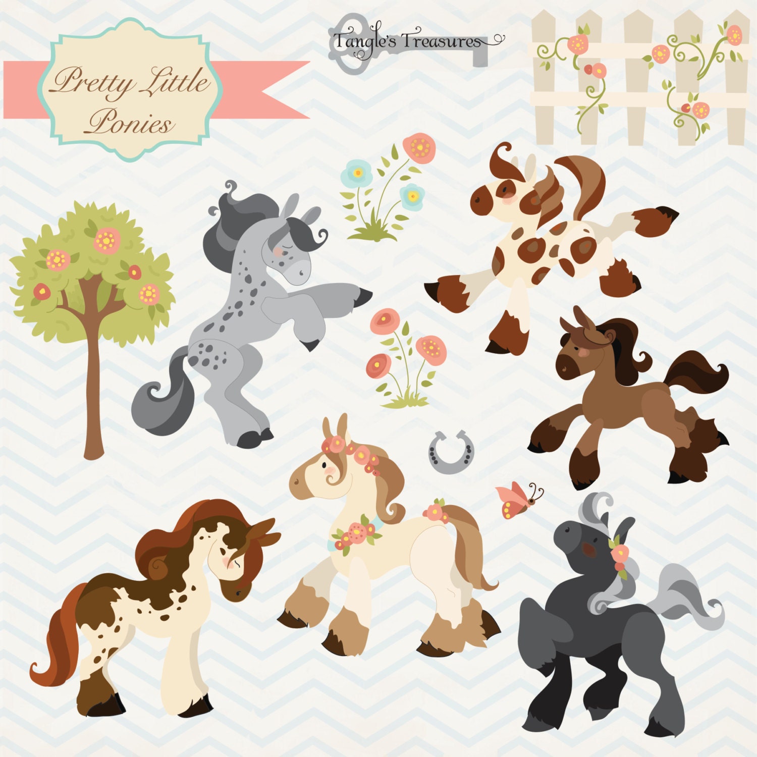 Instant Download - Pretty Ponies: Digital Clipart Set