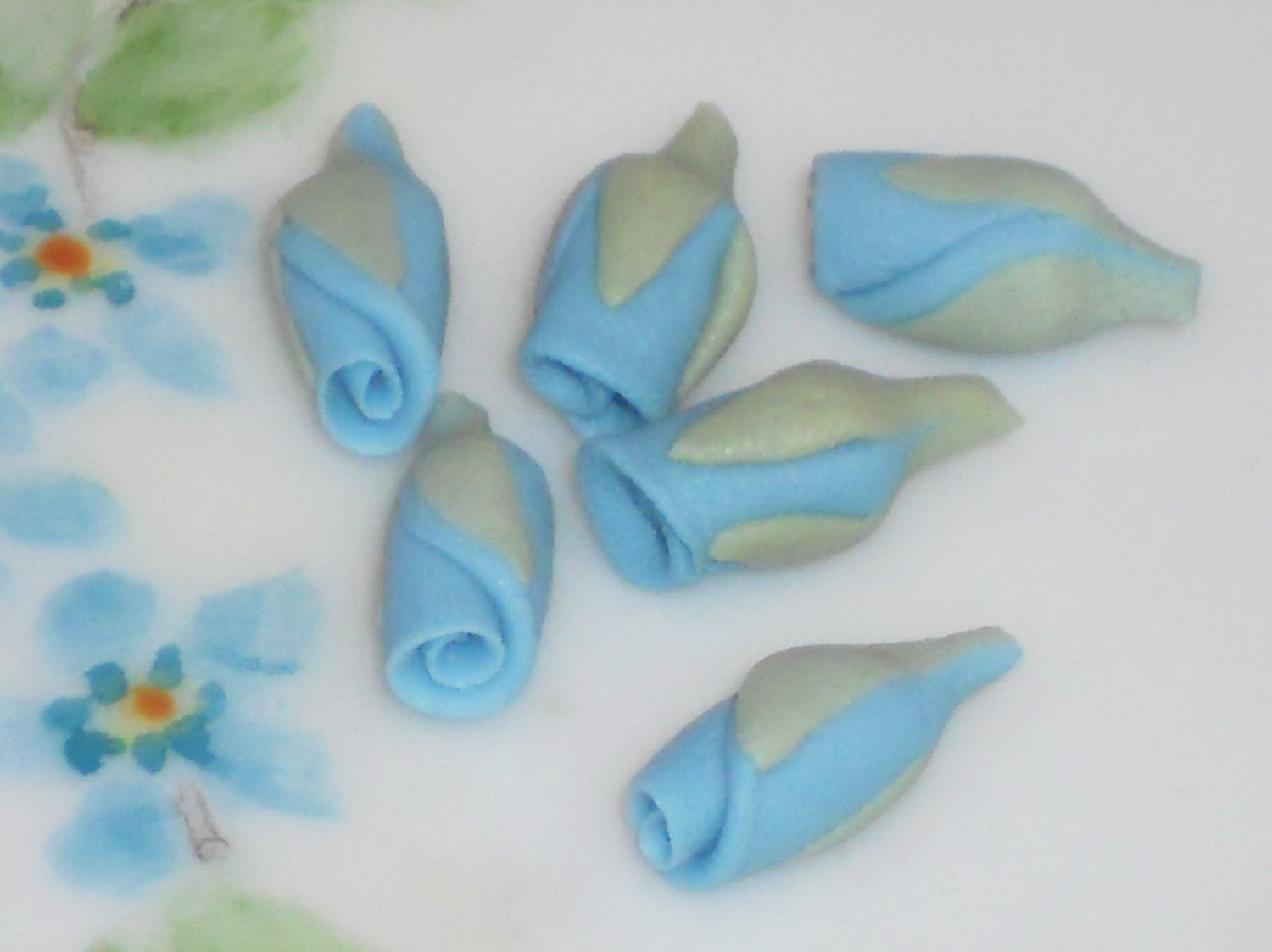 Vintage Flower Cabochons Porcelain Lot Roses Rose Buds Tiny Flowers Floral Drops