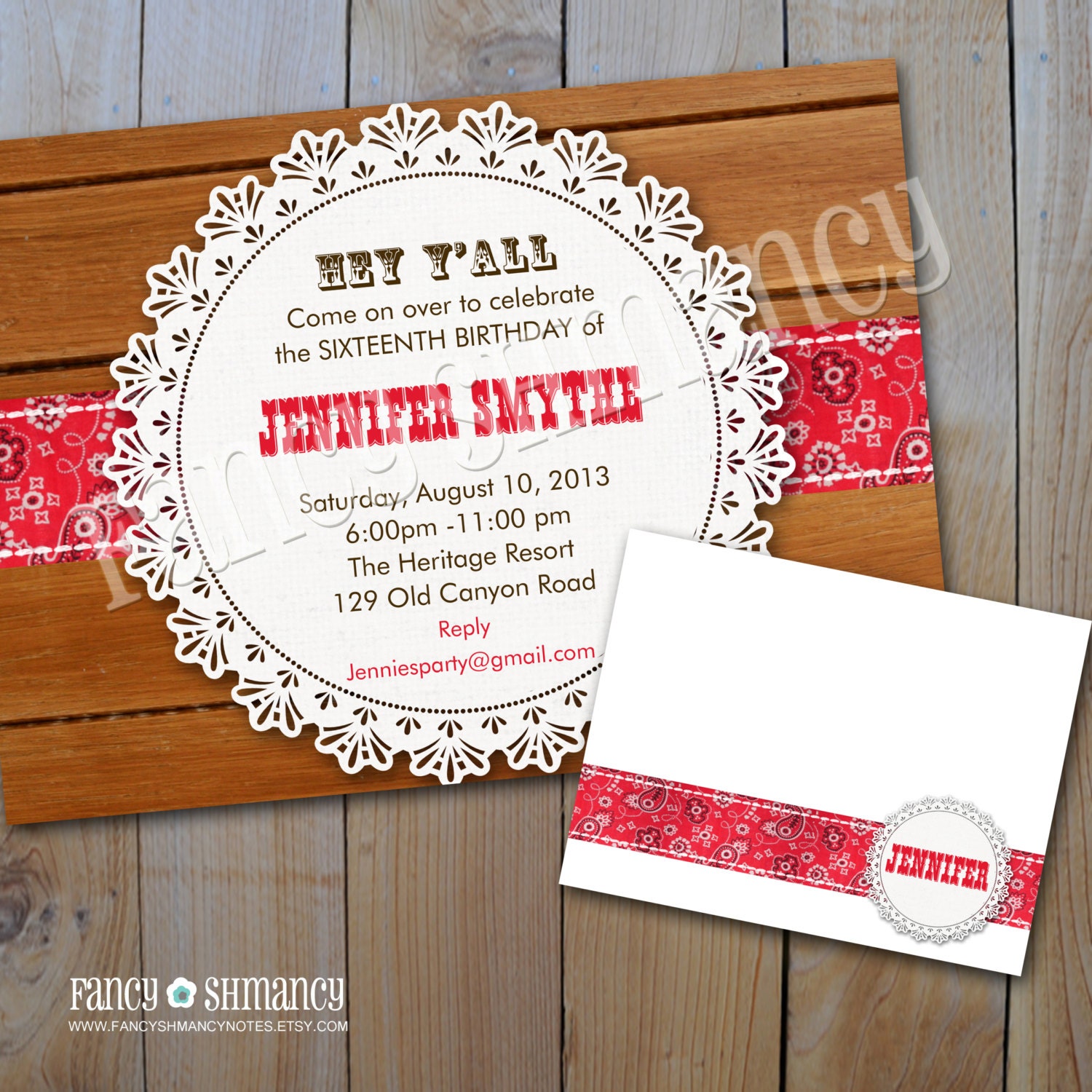 Printable Birthday Invitation and Matching Thank you Note / Western Theme   / Digital Invitation / Item 12318