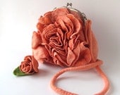 Felted handbag flower Orange coral rose flower