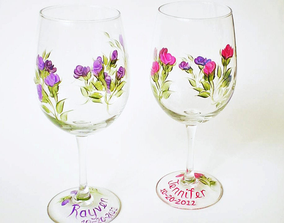 Bridesmaid Wine Glasses - "Bouquet" of Assorted Colors, You Choose - Free Personalizing, Set of 8
