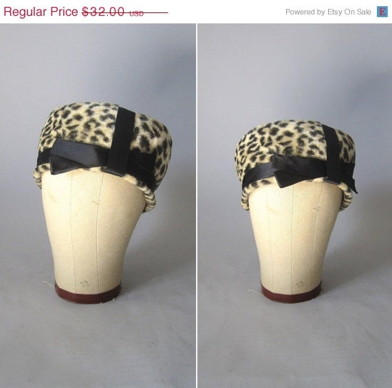 SALE Vintage 1960s Hat // 60s Leopard Faux Fur Pillbox Hot // Feline