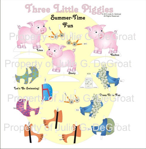 Three Little Piggies Paper Doll Two-Page Set to Download and Print