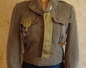 size med  Vintage circa WWII cropped STEAMPUNK upcycled Military womens Jacket-Custom Compass Badge spyglass