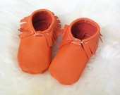 Orange Leather Moccasins for babies and toddlers