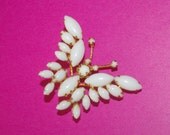 Butterfly Brooch  Pure White Milk Glass  Motion Spring Movement Vintage 1970's 1980's