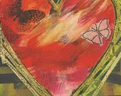 Greeting Card - heart with butterflies, music notes, from mixed media original