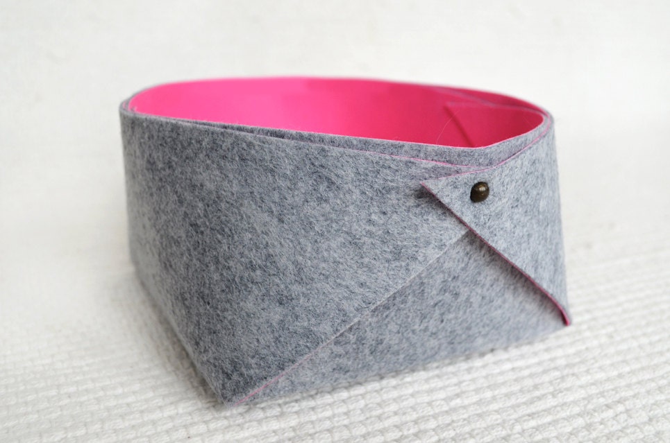 Medium Felt Storage Basket - Charcoal Felt with Neon Color Interior