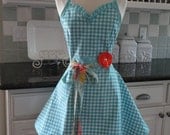 4RetroSisters - "Sadie Mae" Sweetheart Neckline -"Blue Gingham "- Womens Retro Full Apron