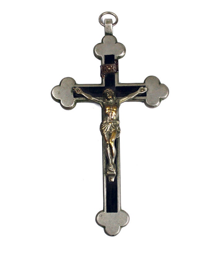 Monastic Crucifix With Ebony Wood Inlay, Priest, Nun, Large, Germany