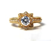UNIQUE Flower Rose Diamond Engagement or Right Hand Ring - 2.00carat - 14K yellow gold - 14k White gold - 14K rose gold - wedding - fL01YG