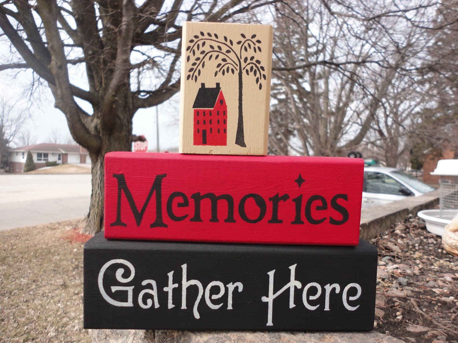 Mother's Day, Stacker Blocks, Memories Gather Here, Hand Painted Wood Block Set, Housewares, Home Decor