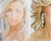 Bridal Earrings. Crystal Bridal Earrings, Long Pearl and Crystal Wedding Earrings, Statement Earrings