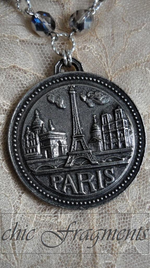PARIS Vintage French Eiffel Tower & Napoleon Bonaparte Pendant Necklace. No5. Silver Blue Tanzanite. Reversible. One Of A Kind Assemblage