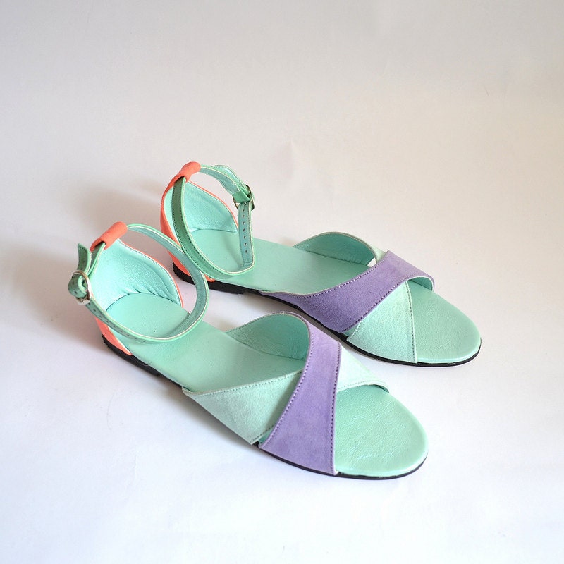 Valentine vegan color block sandals (Handmade to order)
