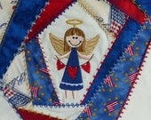 Crazy Patch Angel Portrait Wall Hanging, Patriotic Angel Wall Decoration, Red White and Blue Decoration