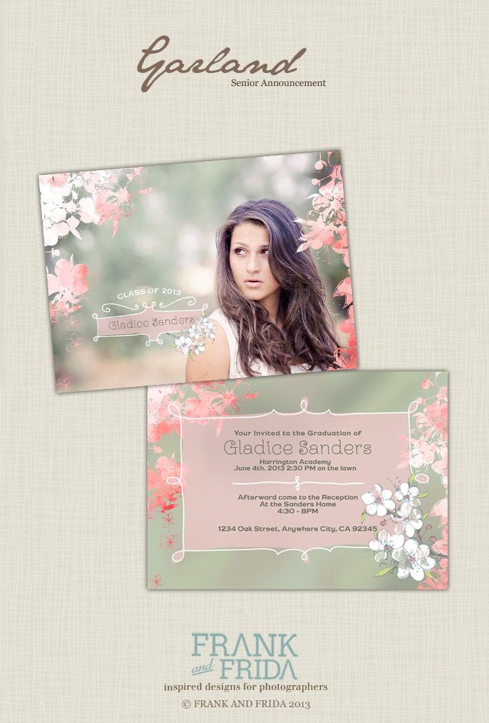 Pink Garland - 5x7 Senior Announcement Card Template
