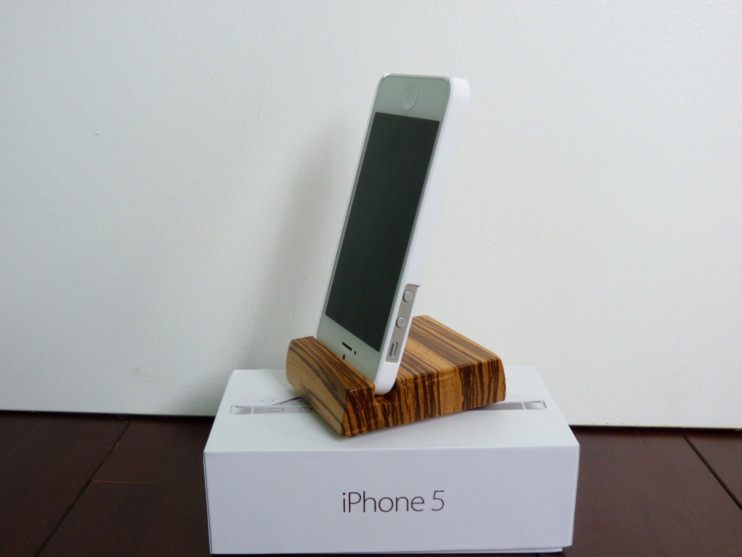 Wood iPhone and Galaxy S3 Stand Solid Zebrawood for Phones WITHOUT Cases