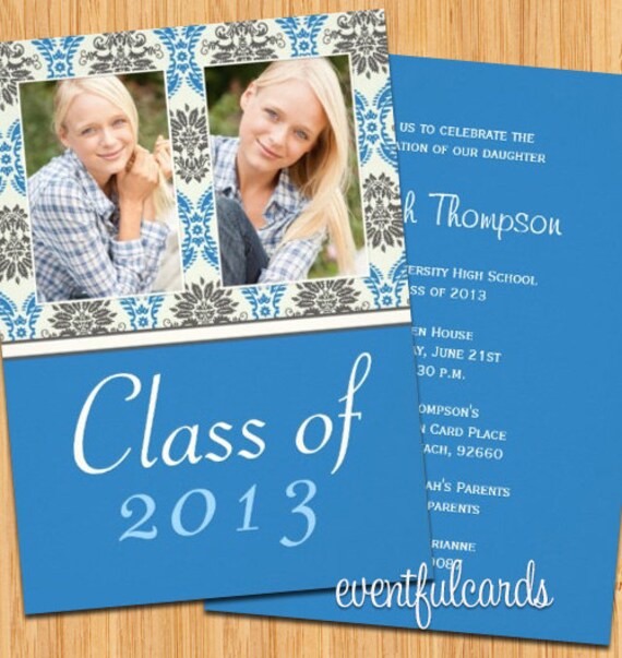 Class of 2013 Blue Damask Graduation Card - Print at Home or E-card Il_570xn