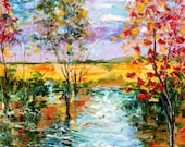 Large Original oil painting Fall Landscape Palette knife modern impressionism impasto fine art by Karen Tarlton