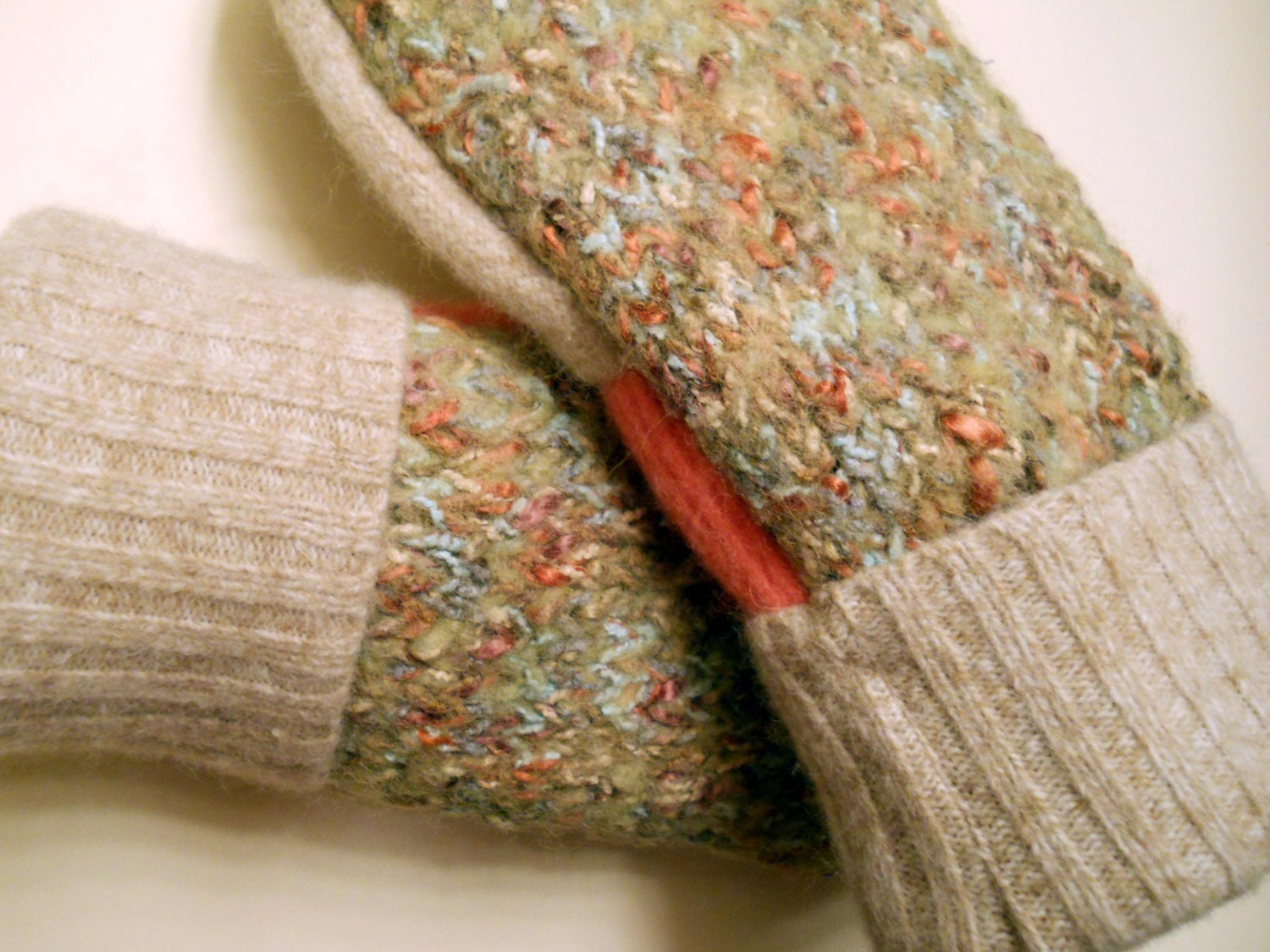 Cozy Confetti felted wool mittens: warm, recycled wool lined with soft fleece.  Ladies M / L