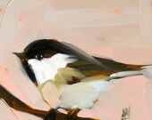 chickadee on pale pink print by moulton 6 x 6 inches prattcreekart
