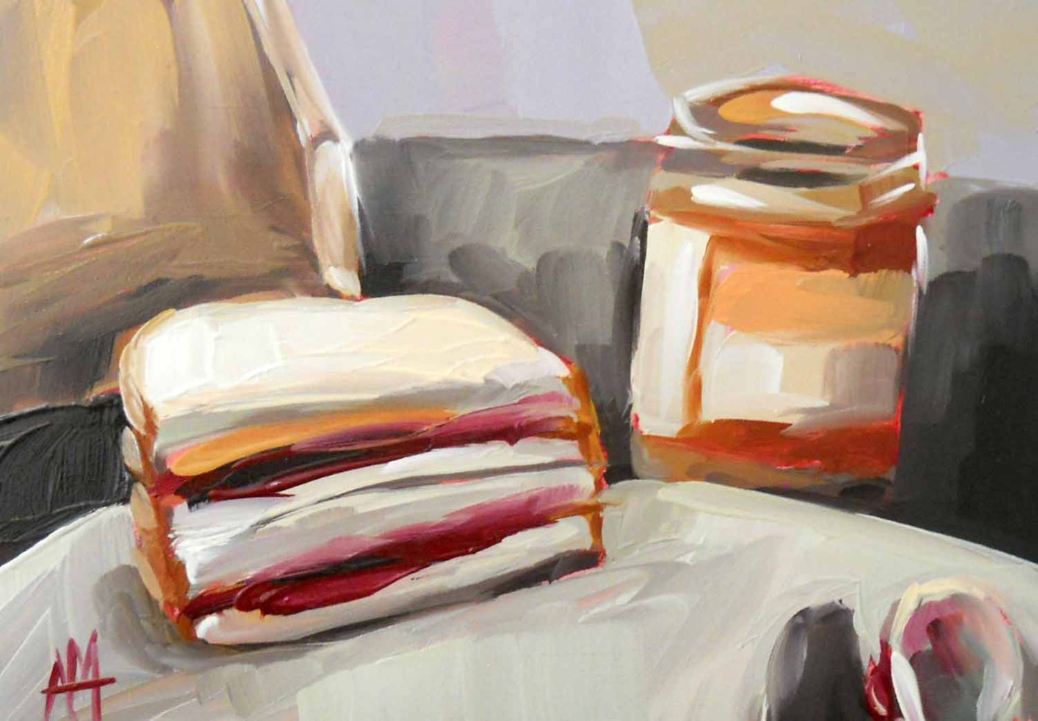 P B and J original peanut butter and jelly still life oil painting by moulton 5 x 7 inches on panel  prattcreekart