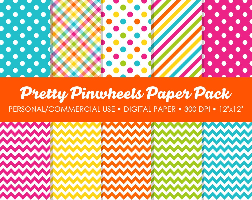 Pretty Pinwheels Digital Printable Paper Pack - For Commercial or Personal Use