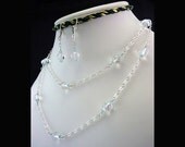 Blue Topaz and Clear Crystal Quartz Sterling Silver Chain Station Necklace and Chain Dangle Earring Set