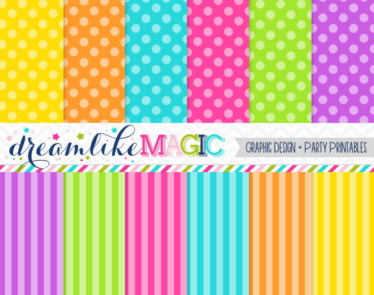 Bright Stripes and Dots- Digital Paper Pack for Personal or Commercial Use Il_170x135