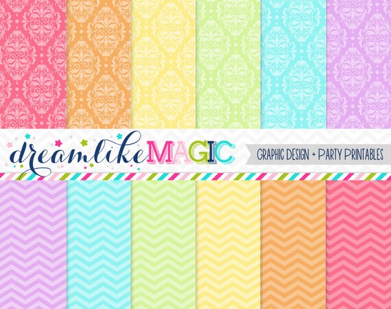 Pastel Chevron and Damask- Digital Paper Pack for Personal or Commercial Use Il_570xn