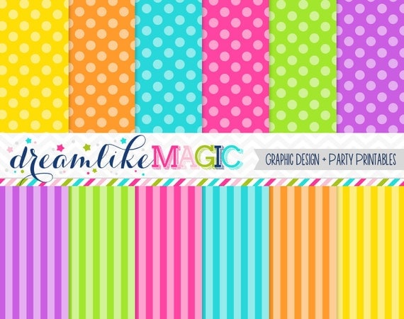 Bright Stripes and Dots- Digital Paper Pack for Personal or Commercial Use Il_570xn