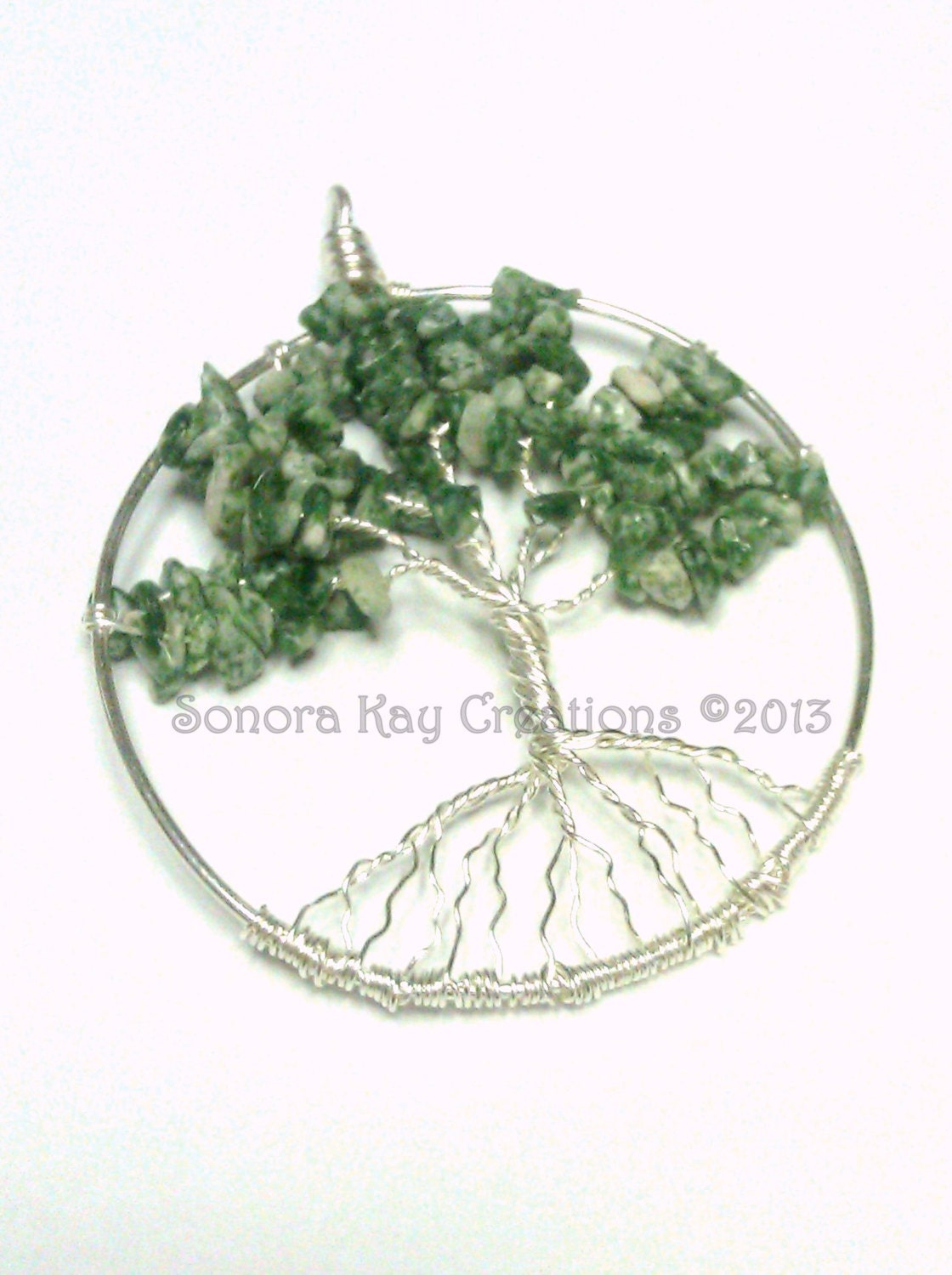 Silver Plated Moss Agate Tree Of Life Pendant