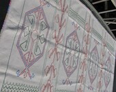 Geometric Embroidery Table Cover or Runner Rustic Handmade Folk Art
