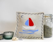 Organic Herb Filled Linen Sachet wih Original Sailboat Design Applique - Seaside Dreams Scented