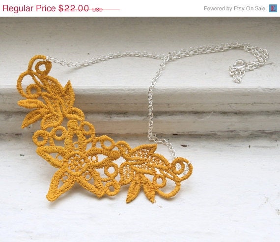 Memorial Day Weekend Sale Lace Necklace - Marianela in Mustard - Yellow Bridesmaid Necklace - Lace Collar