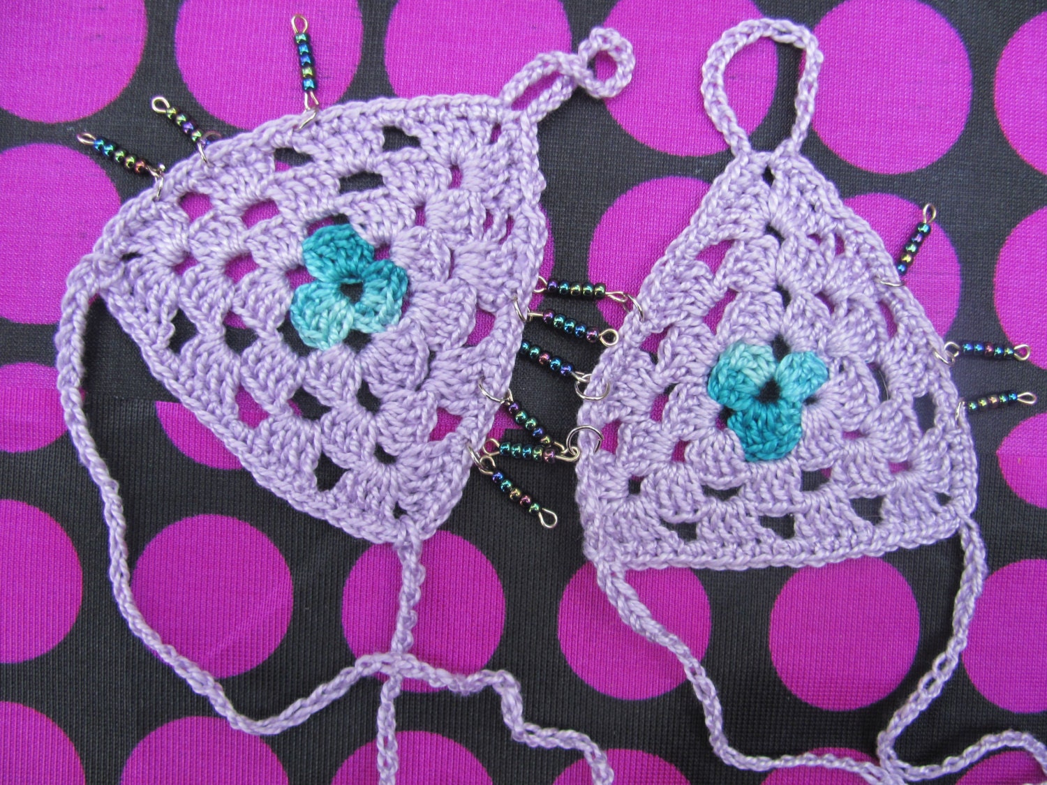 Crochet Barefoot Sandals for Bellydance-ZambraMora-Tribal-TribalFusion-Dance-Lilac-Beads-OneSizeFitsAll