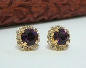 Purple & Clear Swarovski crystal post earrings, Crystal stud earring, Bridesmaid gift