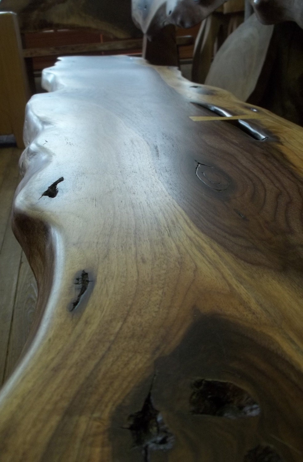 Large 7'5" Live Edge Free Form Black Walnut Slab Bench Slightly in the Nakashima Style