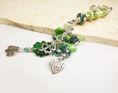 Hand Wrapped Embellished Whimsical Key Holder - in green with shamrocks