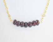 Faceted Red Garnet Gold Plated Necklace, Spring Fashion, Burgundy, Women's Fashion, Accessories