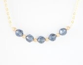 Midnight Blue Faceted Gold Plated Chain Necklace, Women's Fashion, Accessories
