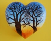 Hand Painted Glass Heart Jewelry Box or Trinket Box Trees at Dusk