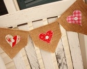Heart Burlap Pennant Banner, Baby Shower, Photo Prop, Party Decor, Valentines.