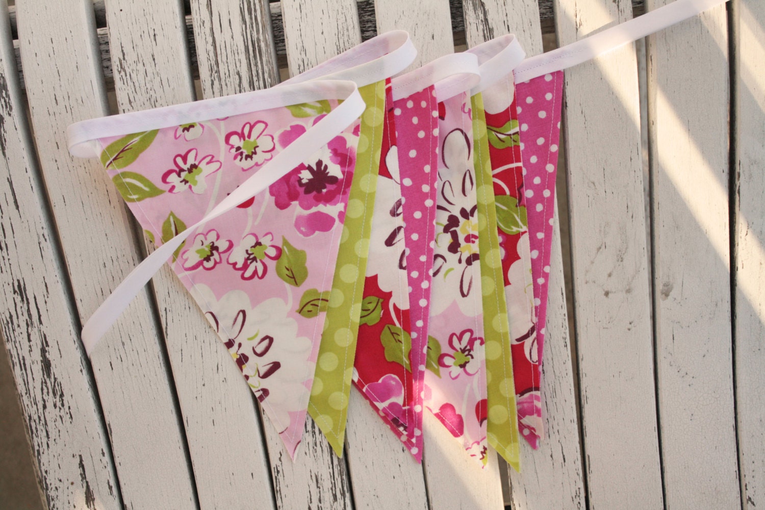 Floral Pinks and Greens. Flag Bunting Banners,  Birthday Decorations, Bridal Shower, Wedding Decoration, Baby Shower, Photo Props.