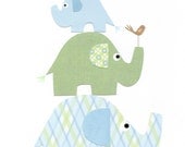 Nursery Wall Art, Kids Art Decor, Baby Boy Nursery, Children's Room Decor, Elephants, Triple Stack, 8x10 Print