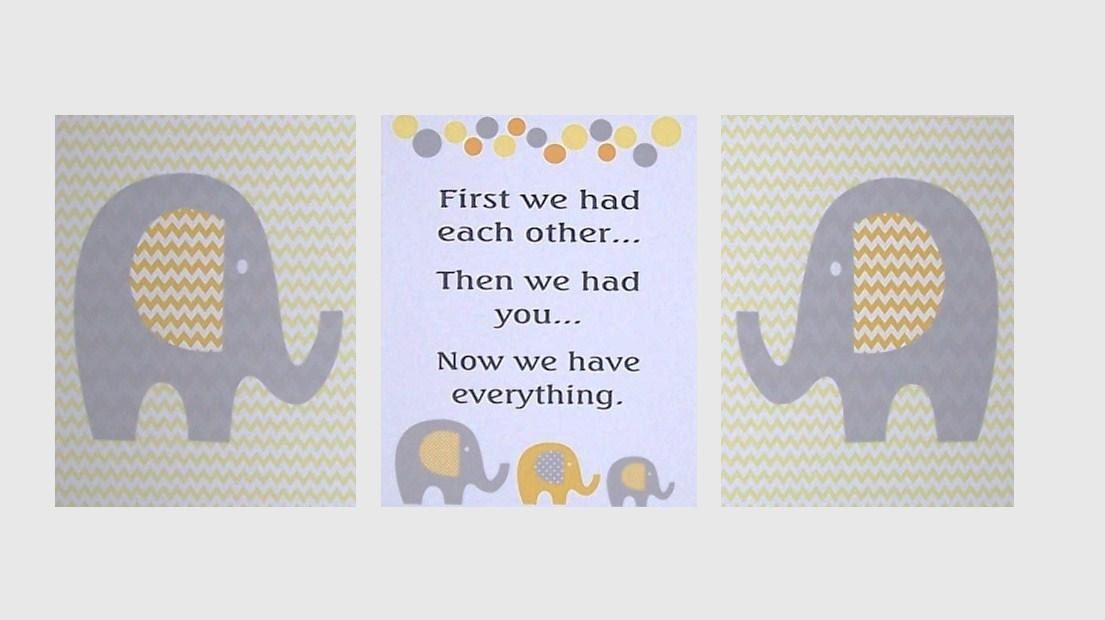 Nursery Art, Kids Wall Art, Baby Room Decor, Children's Art, Elephants, First we had each other, Set of 3, 8 x 10 Prints